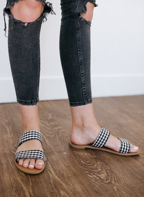 Black Gingham Slides