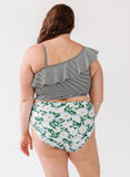 Black Seersucker One-Shoulder Crop