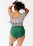 Black Seersucker One-Shoulder Crop