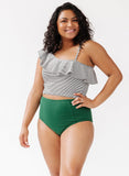 Black Seersucker One-Shoulder Crop