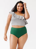 Black Seersucker One-Shoulder Crop
