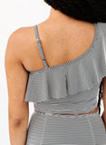 Black Seersucker One-Shoulder Crop