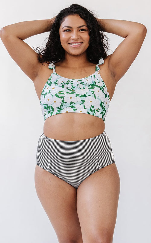 Black Seersucker High-Waist Bottom
