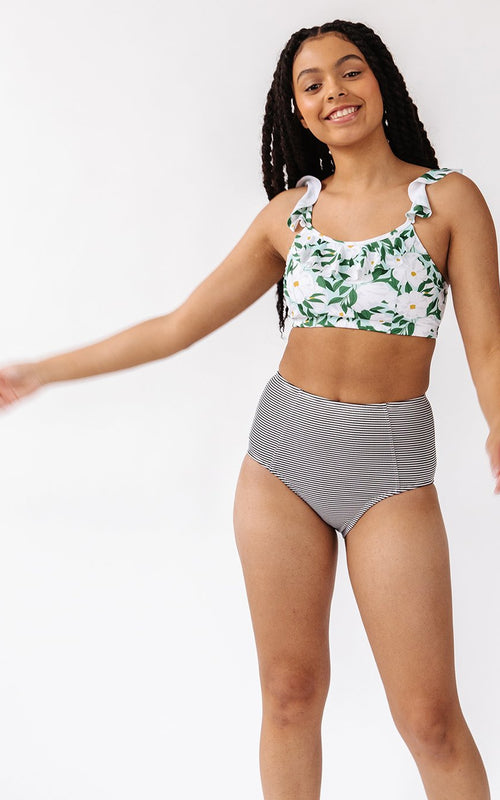 Black Seersucker High-Waist Bottom