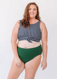 Black Gingham Knotted Crop Top