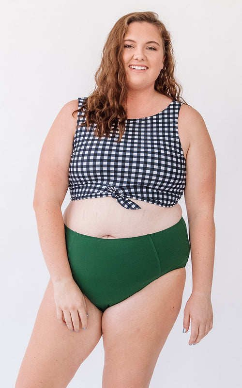Black Gingham Knotted Crop Top