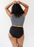 Black Gingham Knotted Crop Top