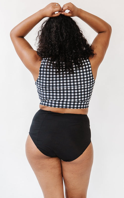Black Gingham Knotted Crop Top