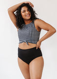 Black Gingham Knotted Crop Top