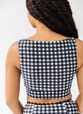 Black Gingham Knotted Crop Top