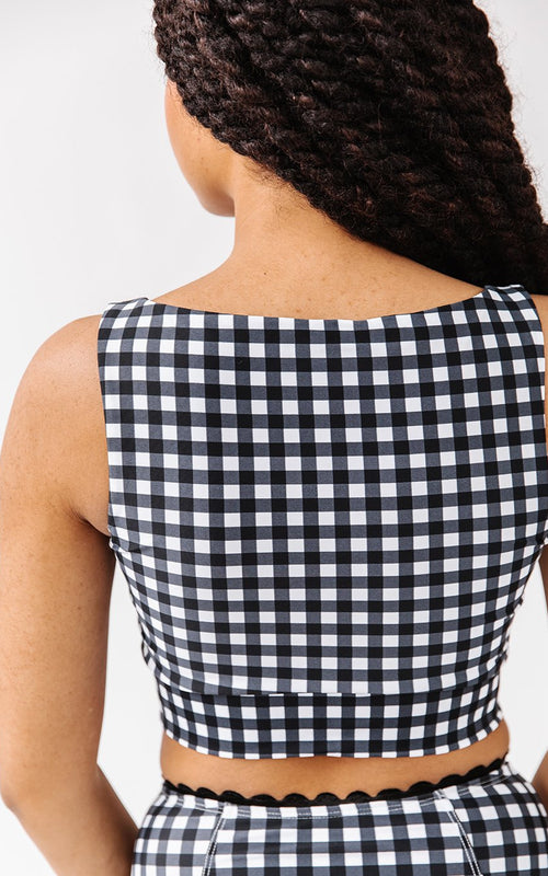 Black Gingham Knotted Crop Top
