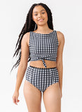 Black Gingham Knotted Crop Top