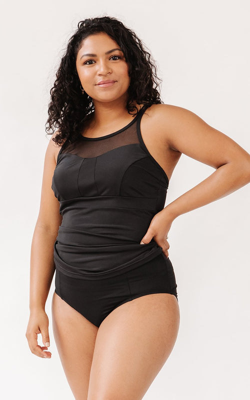 Black Mesh Tankini Top
