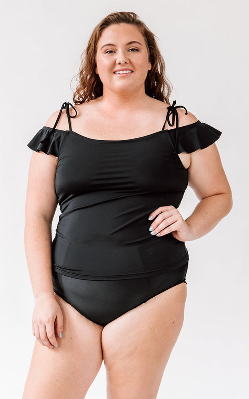 Black Off-Shoulder Tankini Top