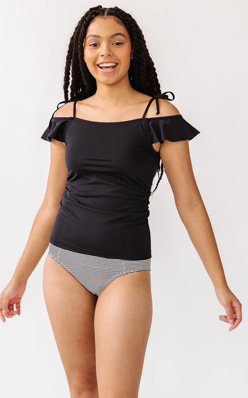 Black Off-Shoulder Tankini Top