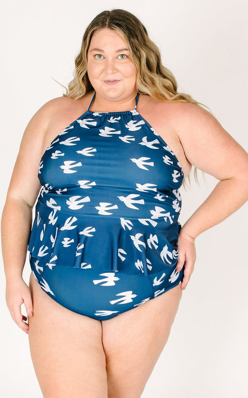 Birds High-Neck Peplum