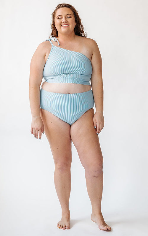 Blue Seersucker High-Waist Bottom