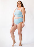 Blue Seersucker One-Shoulder Crop