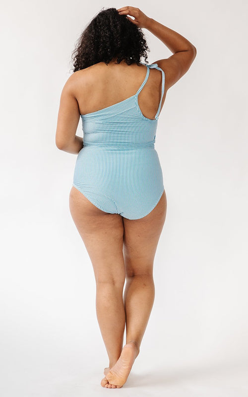 Blue Seersucker High-Waist Bottom