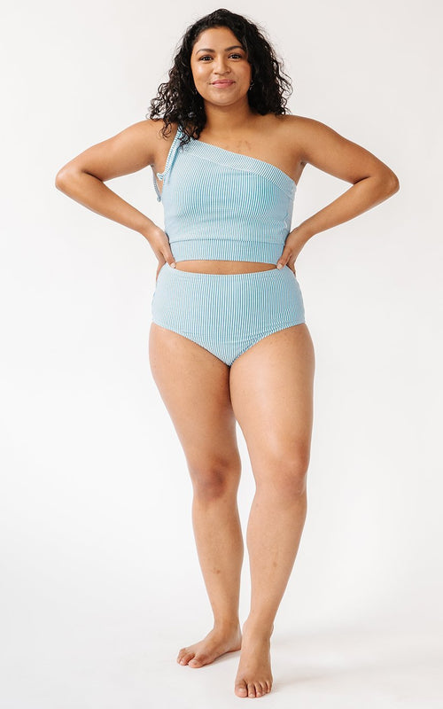 Blue Seersucker High-Waist Bottom