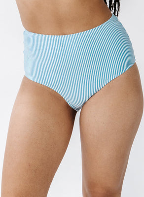 Blue Seersucker High-Waist Bottom