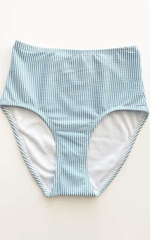 Blue Seersucker High-Waist Bottom