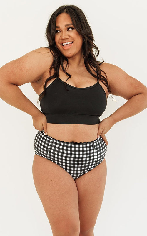 Black Gingham High-Waist Bottom