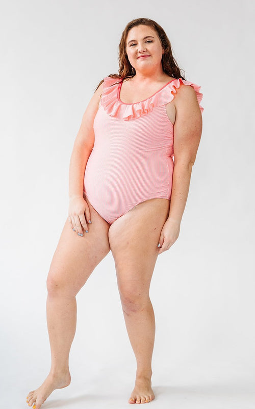 Coral Seersucker One-Piece