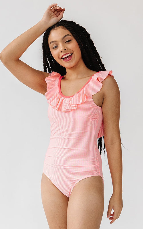 Coral Seersucker One-Piece