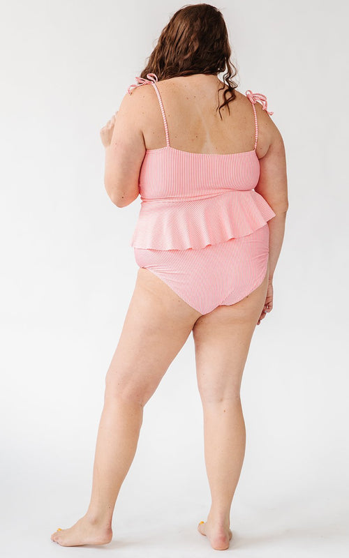 Coral Seersucker Classic Peplum
