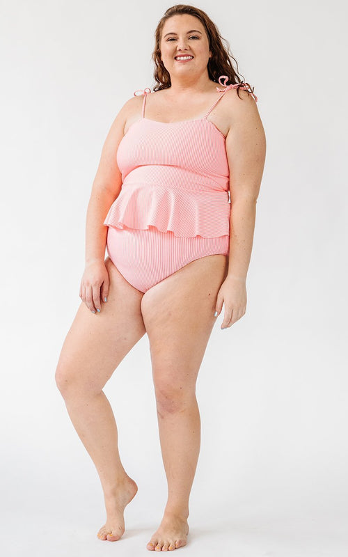 Coral Seersucker Classic Peplum