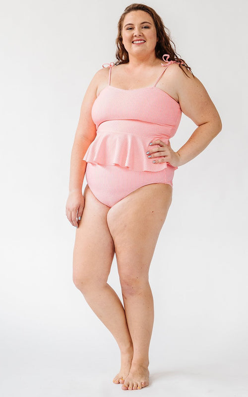 Coral Seersucker High-Waist Bottom