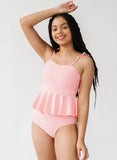 Coral Seersucker Classic Peplum