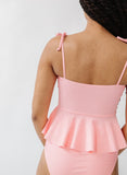 Coral Seersucker Classic Peplum