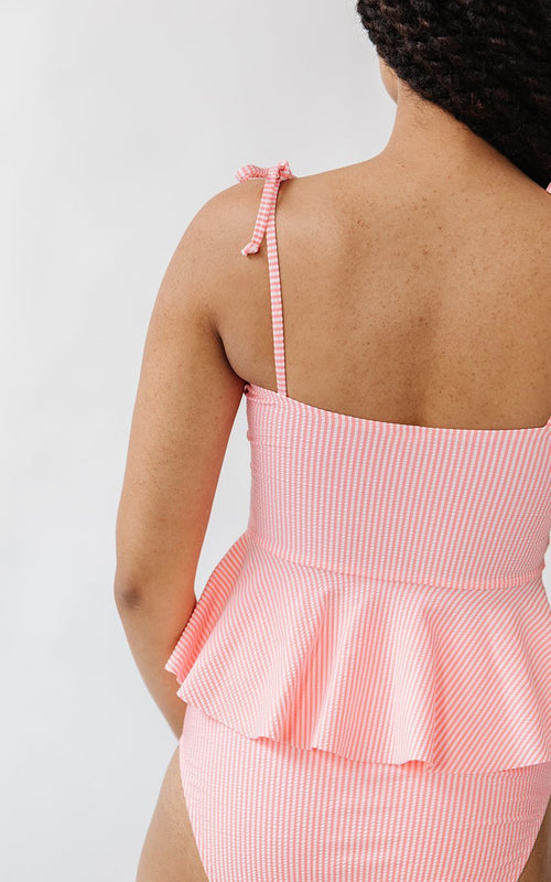 Coral Seersucker Classic Peplum
