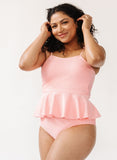 Coral Seersucker Classic Peplum