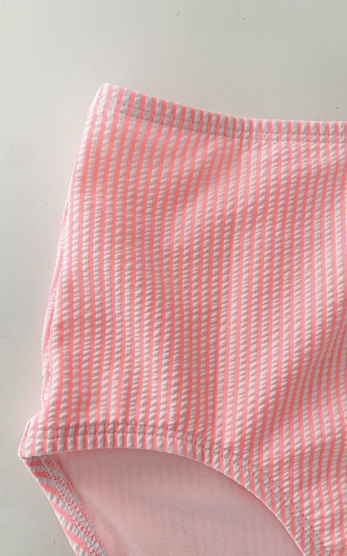 Coral Seersucker High-Waist Bottom