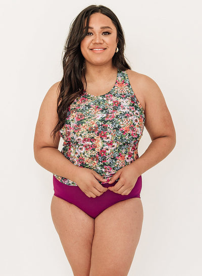 Crayon Floral Racer-Back Tankini Top - XXS