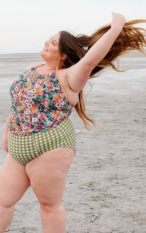 Moss Gingham High-Waist Bottom