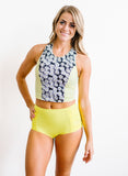Lemon Dot High-Neck Crop Top