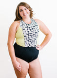 Lemon Dot High-Neck Crop Top