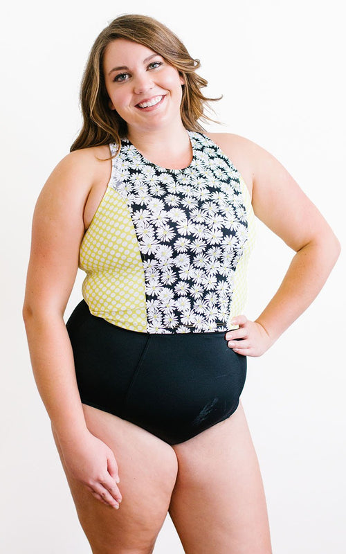 Lemon Dot High-Neck Crop Top