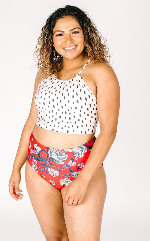 Red Floral High-Waist Bottom