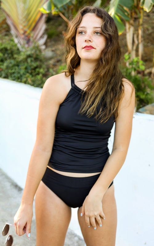 Black Double-Cinch Tankini Top