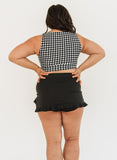 Black Gingham Knotted Crop Top