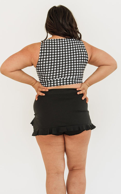 Black Gingham Knotted Crop Top