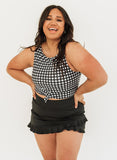 Black Gingham Knotted Crop Top