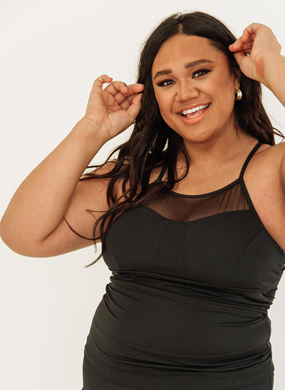 Black Mesh Crossback Tankini - XXS
