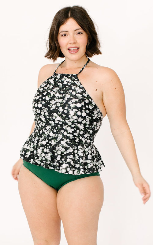 Tiny Floral High-Neck Peplum