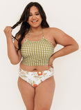 Moss Gingham Cinch Crop